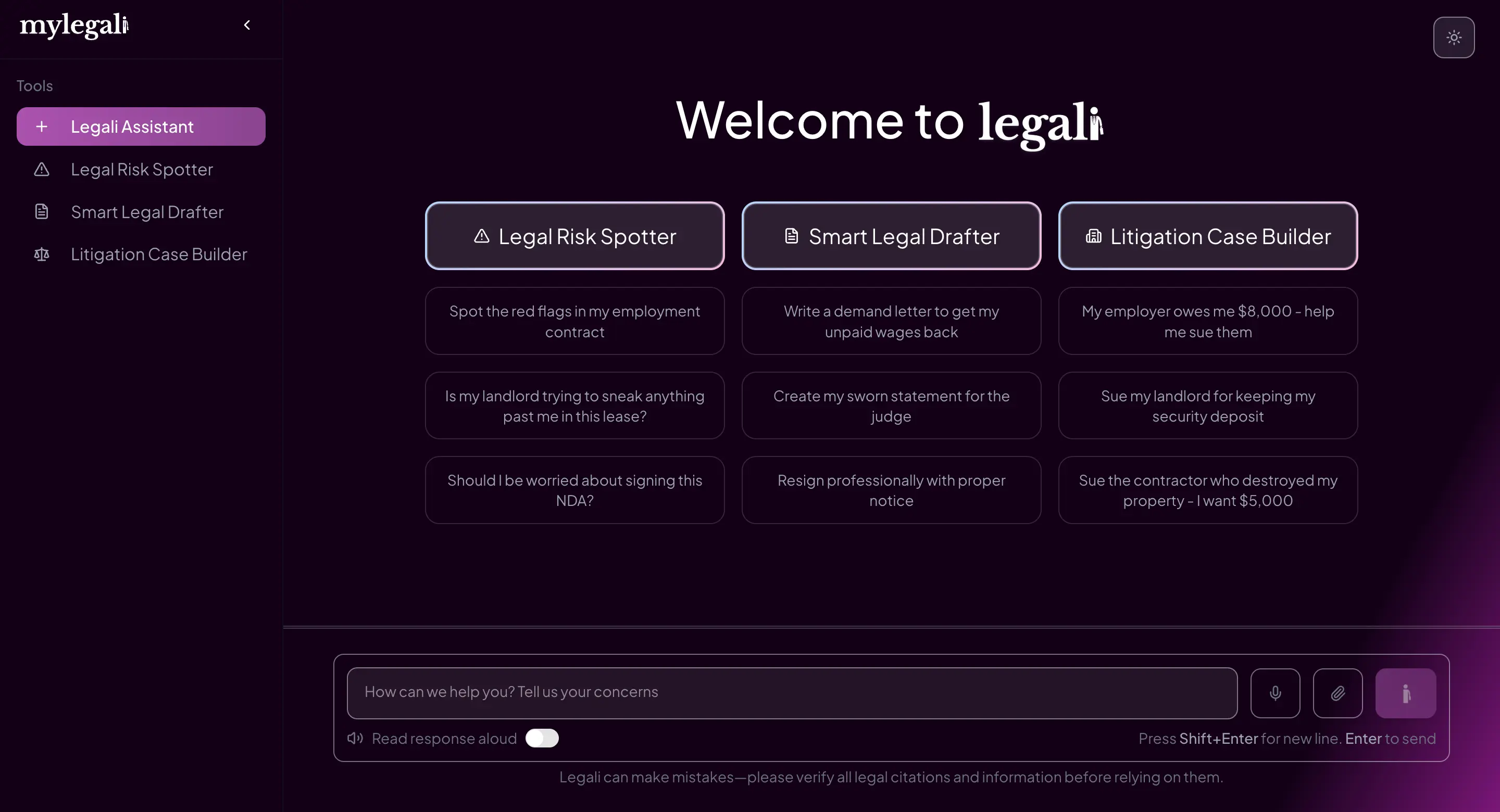 Legali – AI-Powered Legal Assistance & Case Management Platform